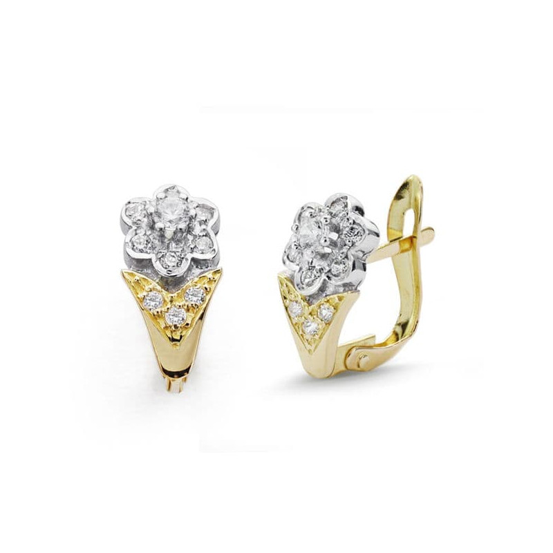 18K PENDIENTES COMUNION BICOLOR CIRCONITA 12X6 MM CIERRE CATALAN