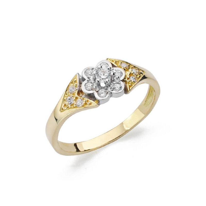 18K SORTIJA ORO BICOLOR FLOR CON CIRCONITAS. ANCHO: 6,5 MM