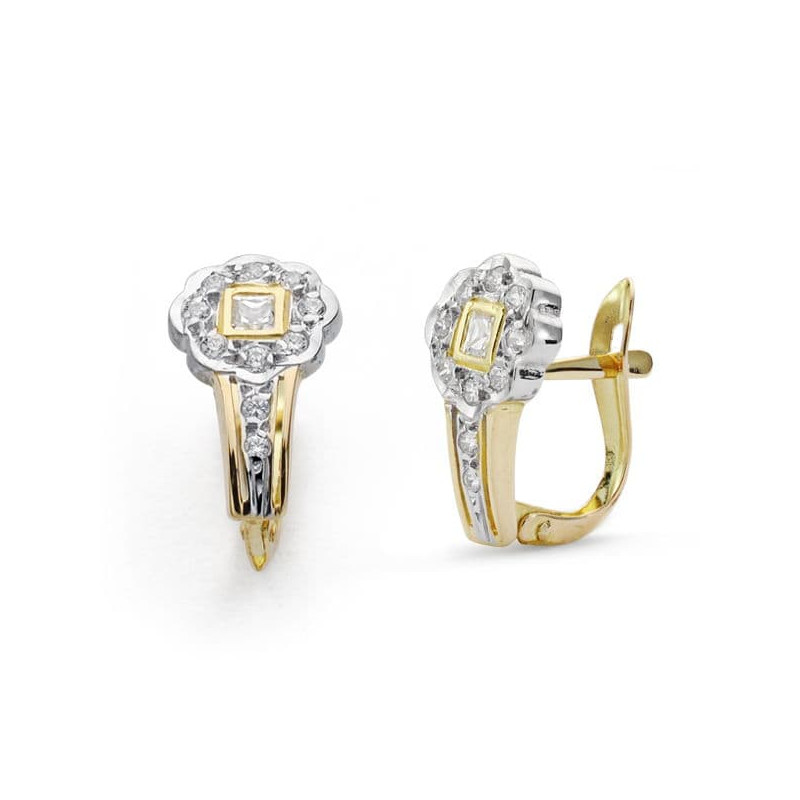 18K PENDIENTES COMUNION BICOLOR CIRCONITA 14X8 MM CIERRE CATALAN