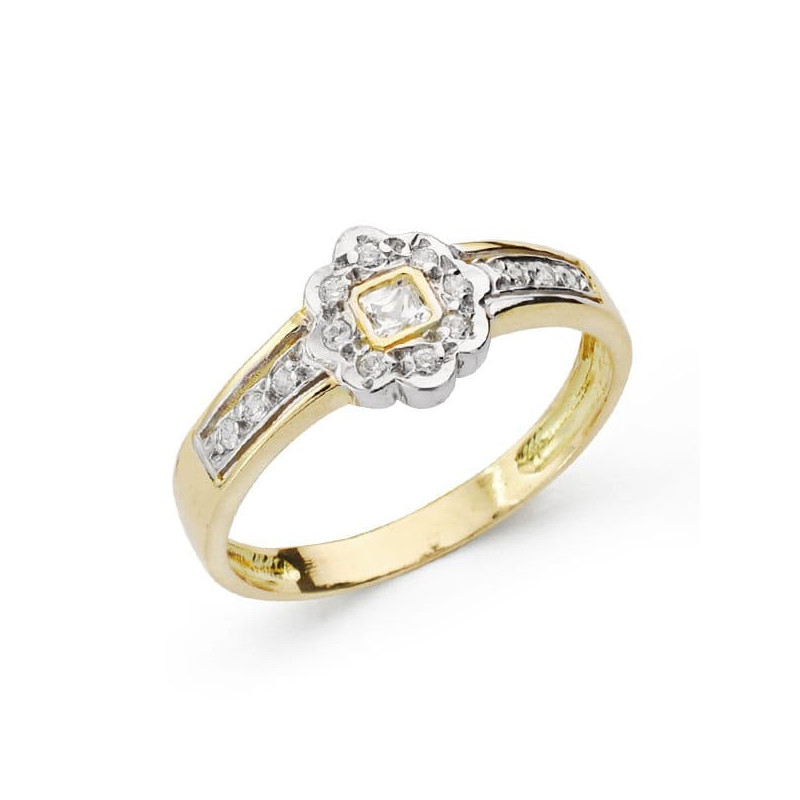 18K SORTIJA ORO BICOLOR FLOR CON CIRCONITAS. ANCHO: 7,5 MM