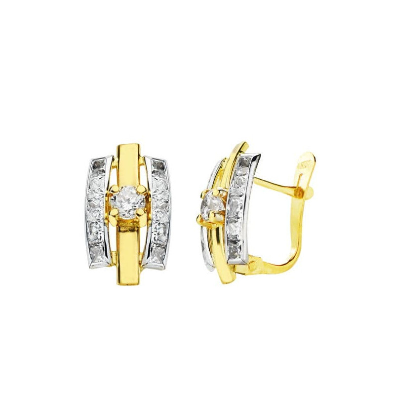 18K PENDIENTES BICOLOR CIRCONITA 13X7 MM CIERRE CATALAN