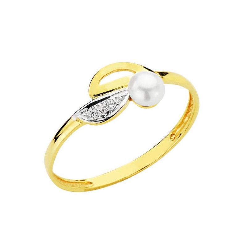 18K SORTIJA ORO BICOLOR MOTIVO CALADO CON PERLA DE 3,5 MM Y CIRCONITAS. ANCHO: 7 MM