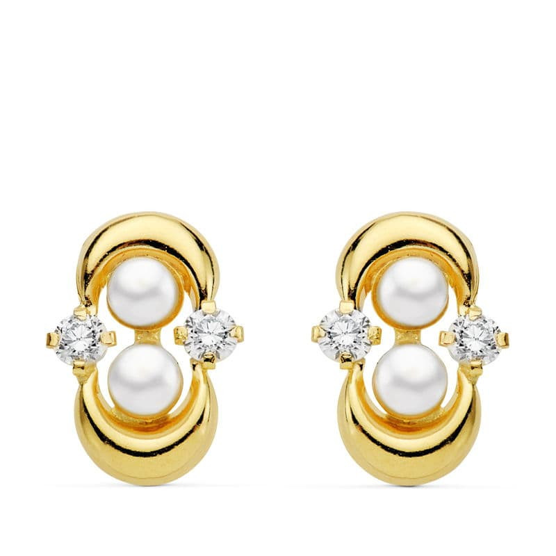 18K PENDIENTES ORO AMARILLO COMUNION PERLA Y CIRCONITA CIERRE CATALAN