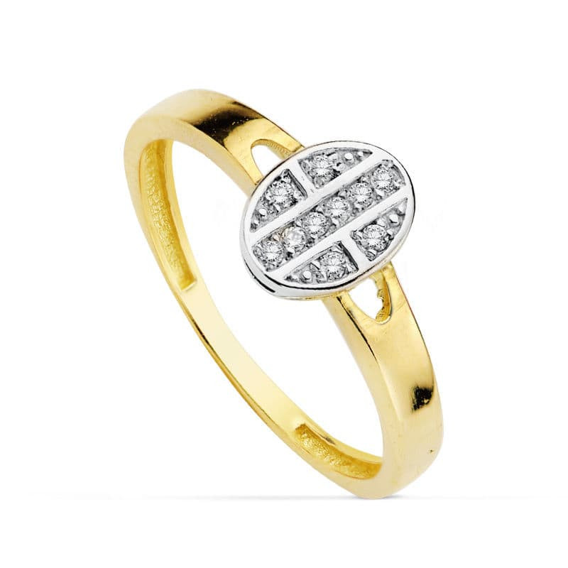 18K SORTIJA ORO BICOLOR MOTIVO OVAL CON CIRCONITAS. ANCHO: 7,5 MM