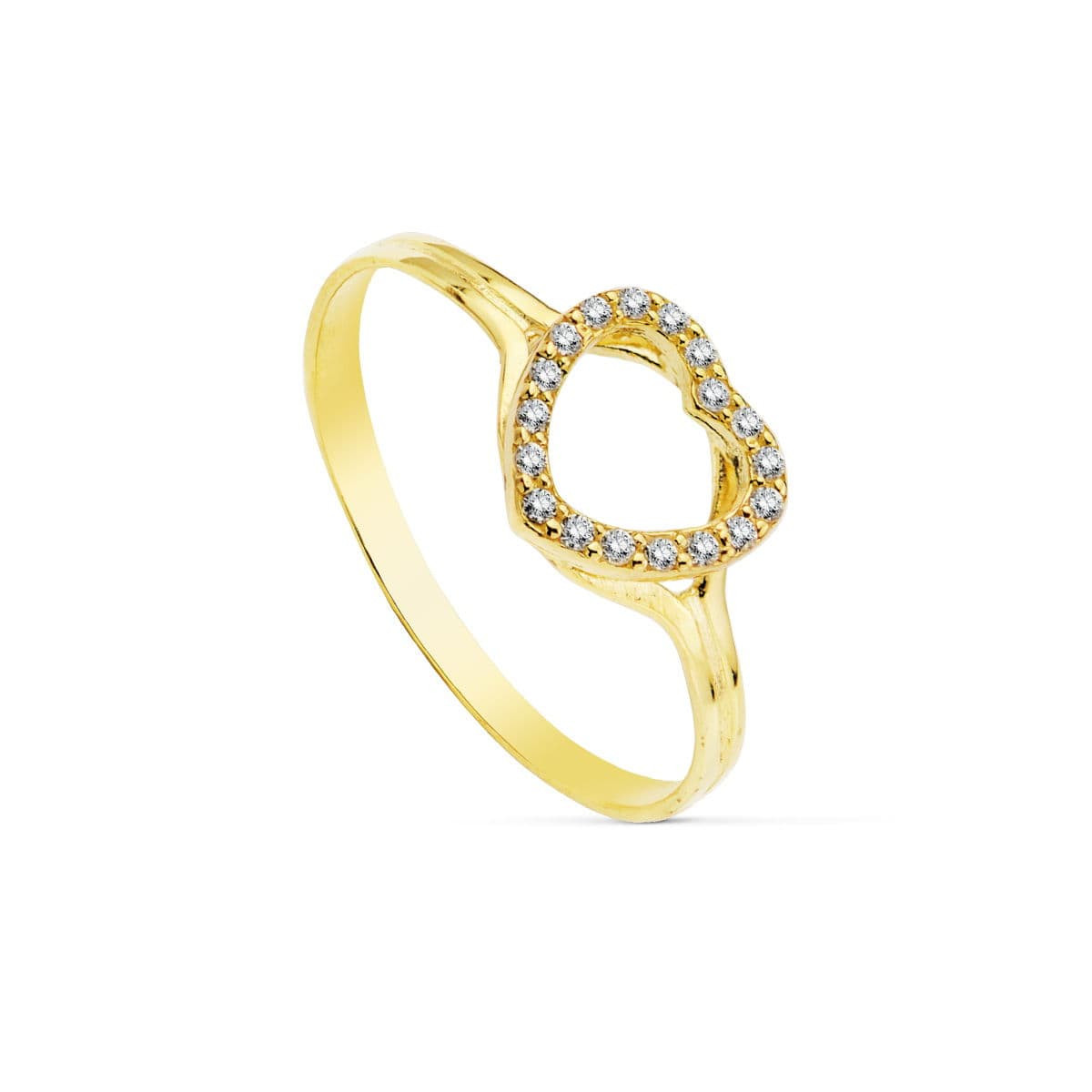 18K SORTIJA ORO AMARILLO CORAZON CON CIRCONITAS. ANCHO: 8 MM