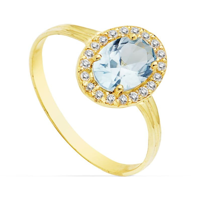 18K SORTIJA ORO AMARILLO CIRCONITA AGUAMARINA OVAL 7X5 MM. ANCHO: 10 MM