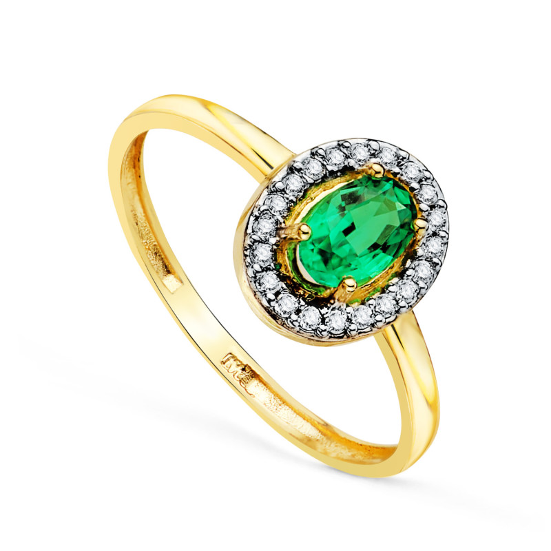 18K SORTIJA ORO AMARILLO FORMA OVAL ESMERALDA 6X4 MM 0.49 QTS.  ANCHO TOTAL 8X6 MM