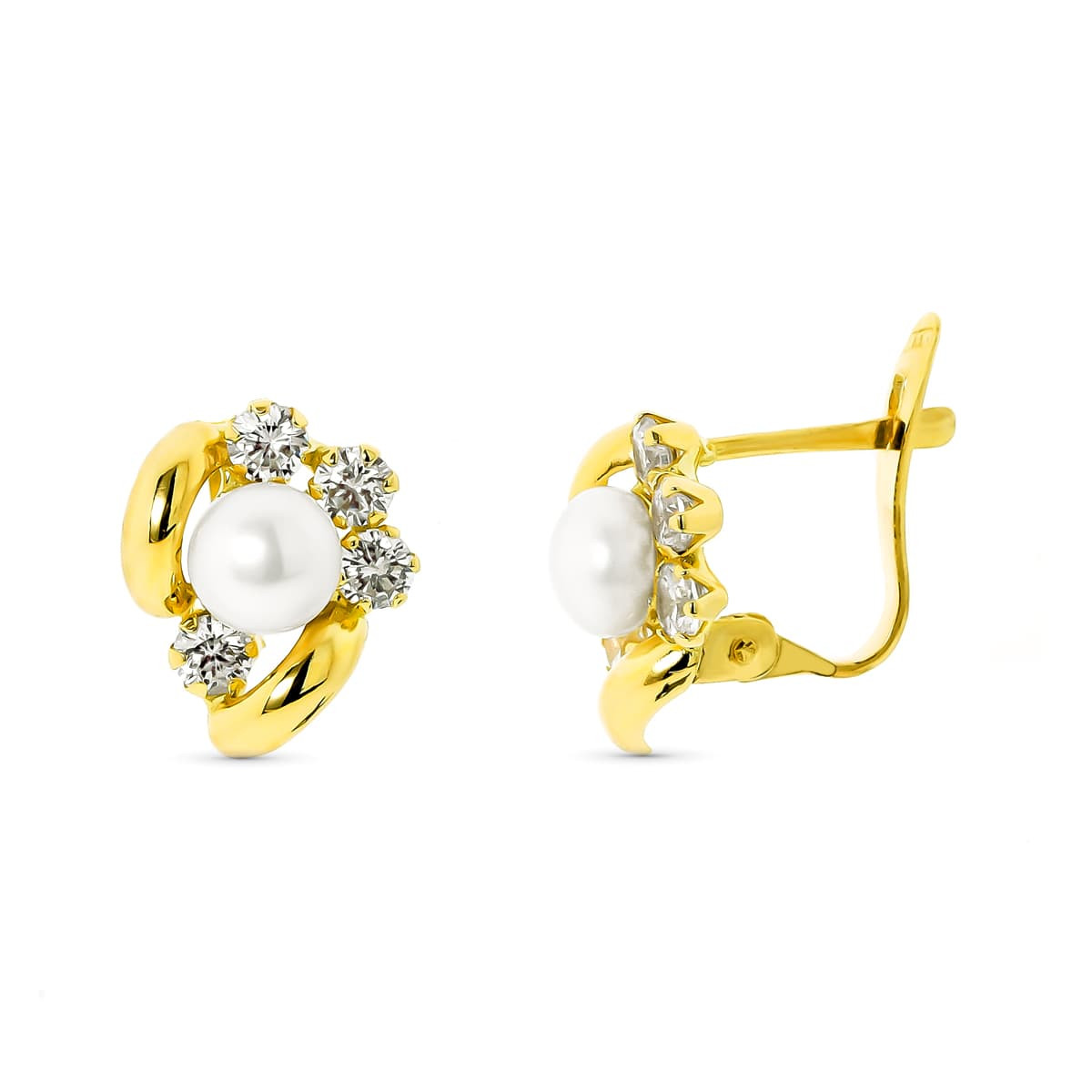 18K PENDIENTES ORO AMARILLO PERLA 5 MM Y CIRCONITA CIERRE CATALAN