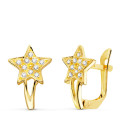 18K PENDIENTES ORO AMARILLO ESTRELLAS CON CIRCONITA 12X8 MM CIERRE CATALAN