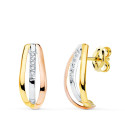 18K PENDIENTES ORO TRICOLOR BANDAS CON CIRCONITA 15X7 MM CIERRE PRESION 18K PENDIENTES ORO TRICOLOR BANDAS CON CIRCONITA 15X7 MM CIERRE PRESION