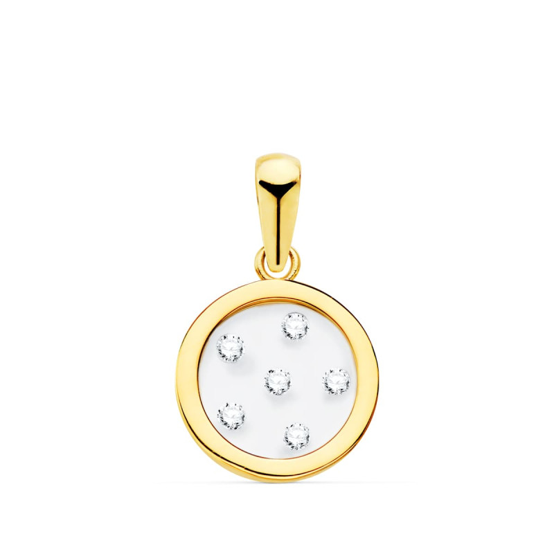 18K COLGANTE ORO AMARILLO REDONDO AIRSHINE TRANSPARENTE CON CIRCONITA 11 MM