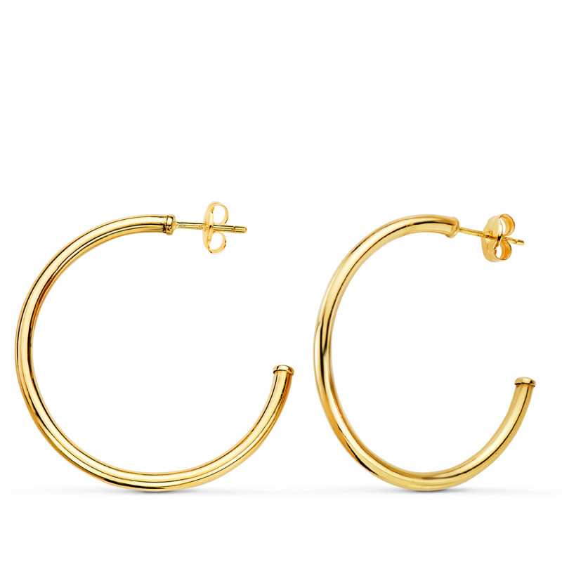 18K AROS ORO AMARILLO ABIERTOS TUBO REDONDO 30 X 2MM. CIERRE PRESION