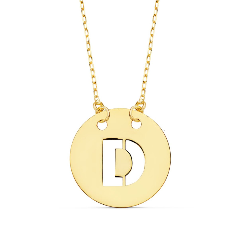 18K COLGANTE ORO AMARILLO LETRA " D " 15 MM CADENA FORZADA 42CM