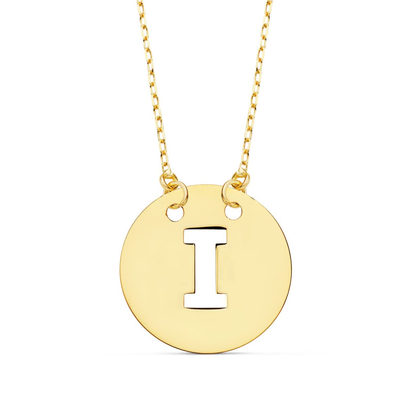 18K COLGANTE ORO AMARILLO LETRA " I " 15 MM CADENA FORZADA 42CM