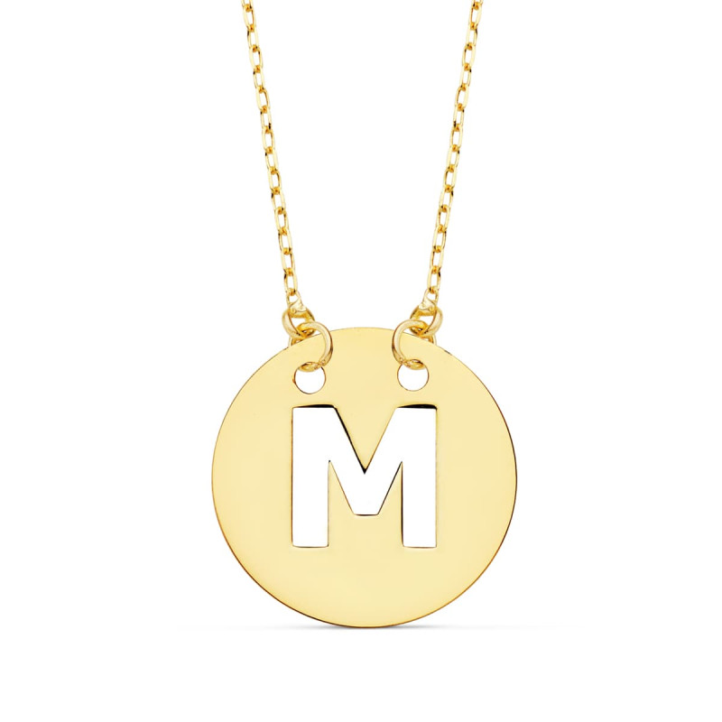 18K COLGANTE ORO AMARILO LETRA " M " 15 MM CADENA FORZADA 42CM