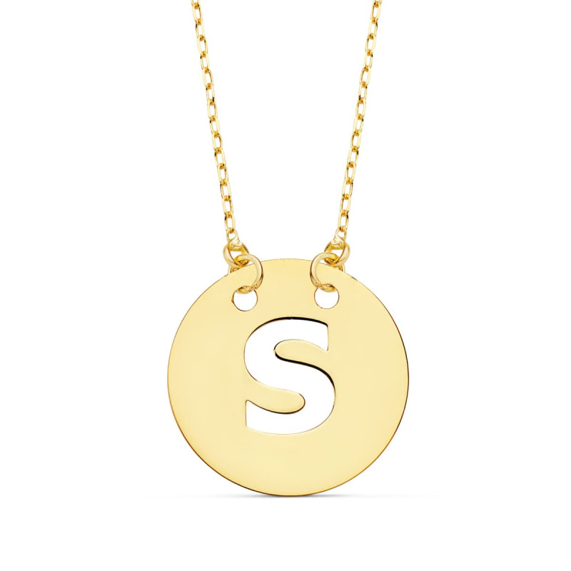 18K COLGANTE ORO AMARILLO LETRA " S " 15 MM CADENA FORZADA 42CM