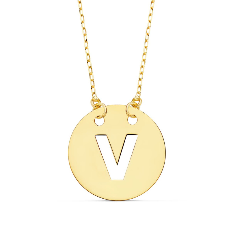 18K COLGANTEORO AMARILLO LETRA " V " 15 MM CADENA FORZADA 42CM