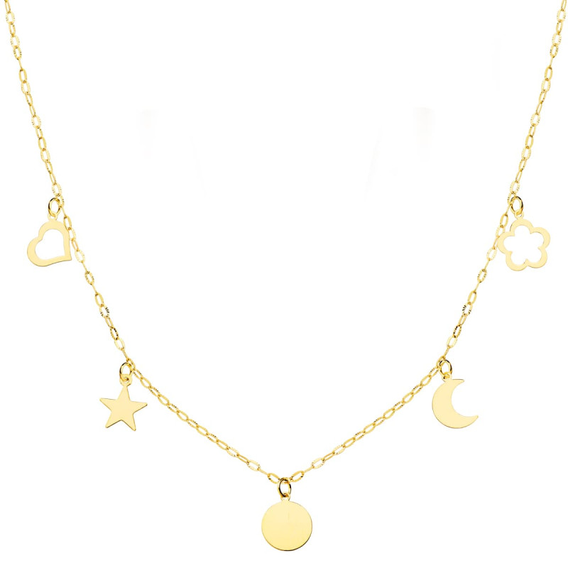 18K GARGANTILLA ORO AMARILLO PLACA CHAPA Y  MOTIVOS 6 MM CADENA FORZADA 45CM