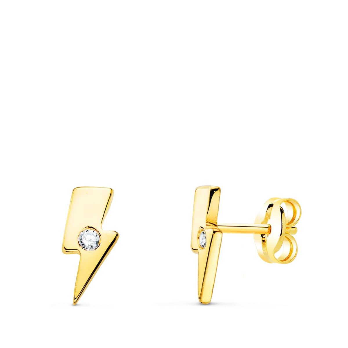 18K PENDIENTES ORO AMARILLO RAYO MINI CON CIRCONITA 6X3 MM CIERRE PRESION