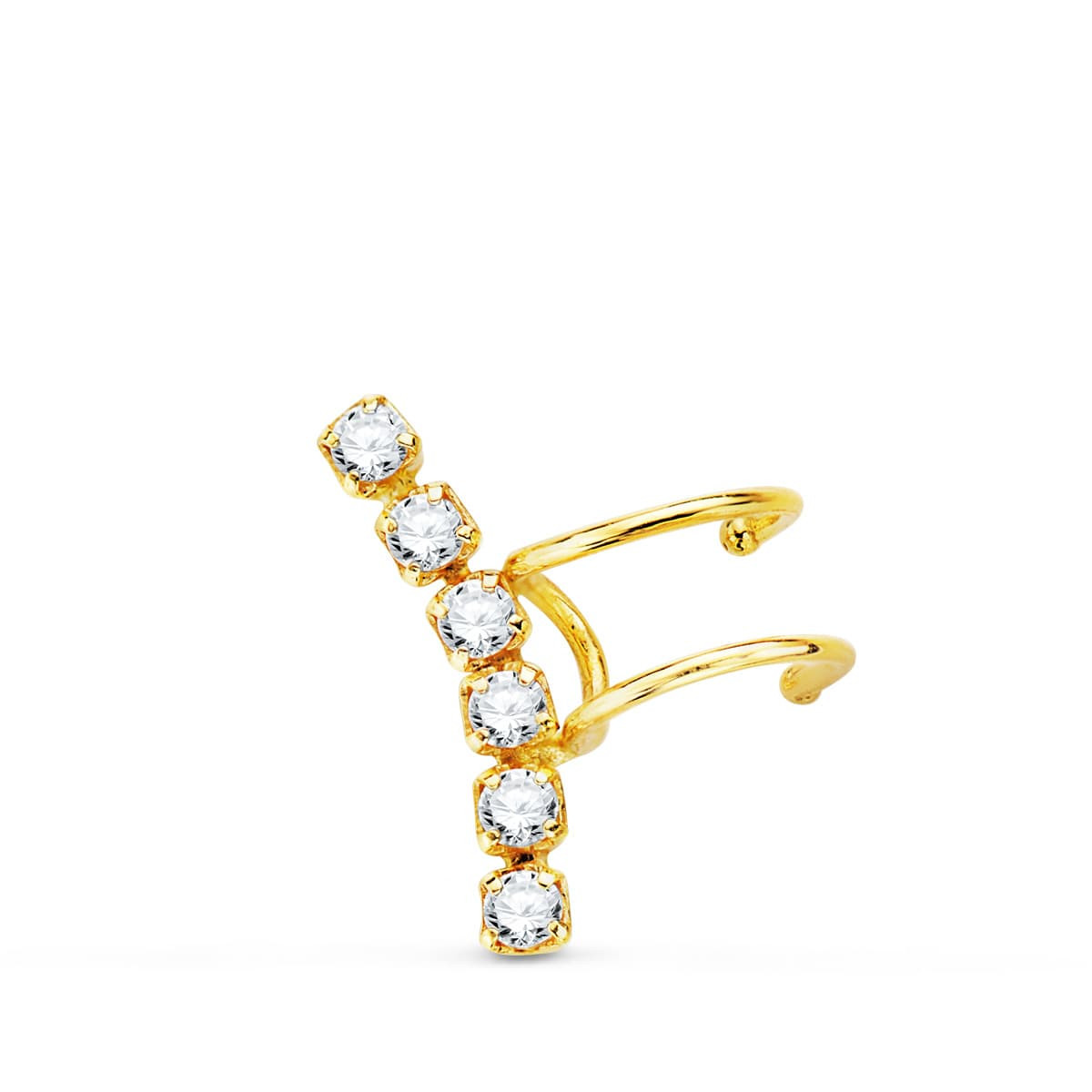 18K PENDIENTES EAR CUFF CARTILAGO OREJA ORO AMARILLO CIRCONITA 15 MM ALTO