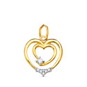 18K COLGANTE ORO BICOLOR DOBLE CORAZON CON CIRCONITA 15X14 MM