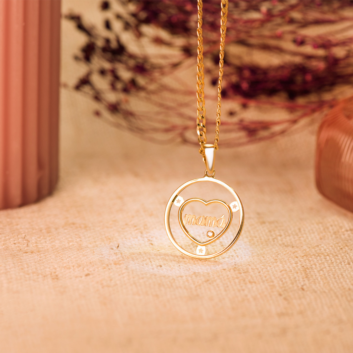 18K COLGANTE ORO AMARILLO CORAZON CON MAMA Y CIRCONITA REDONDO 20MM