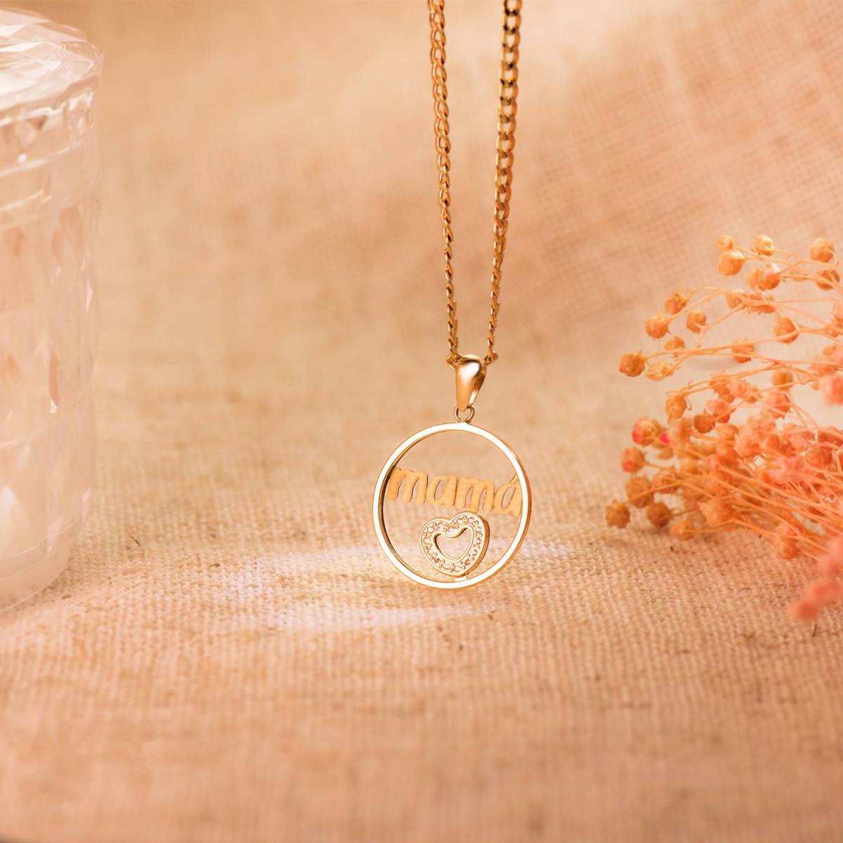 18K COLGANTE ORO AMARILLO CORAZON DE CIRCONTIAS Y MAMA REDONDO 20 MM