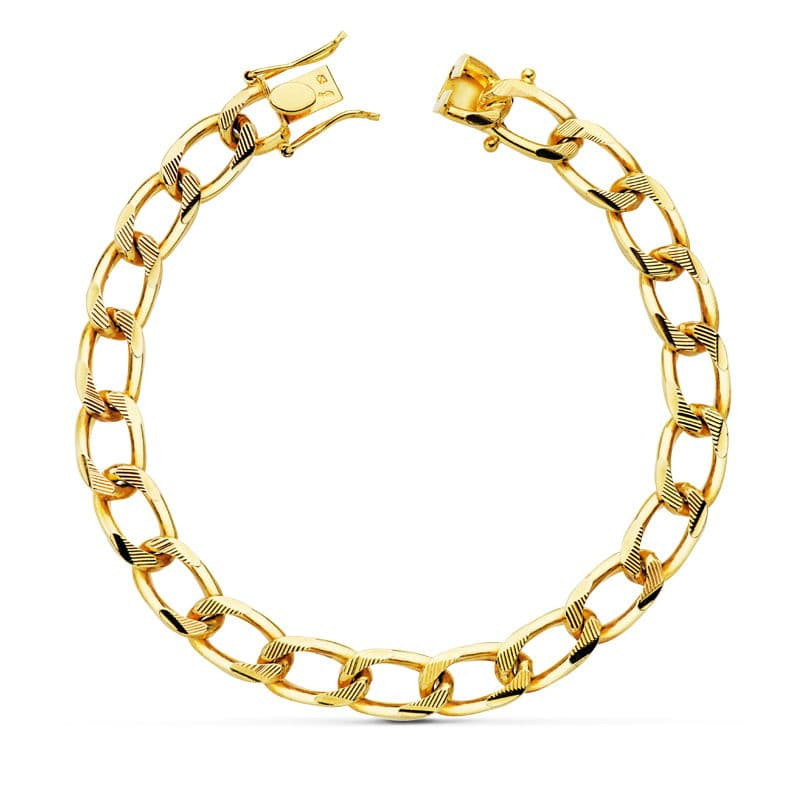 18K PULSERA ORO AMARILLO BARBADA MACIZA 8 MM 22CM
