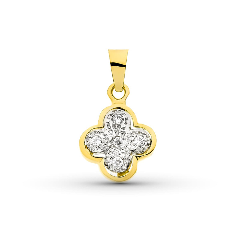 18K CRUZ ORO BICOLOR CON CIRCONITA 14X11 MM