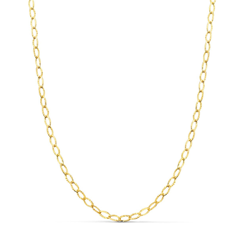 18K CADENA ORO AMARILLO FORZADA TALLADA HUECA LARGO 45CM ANCHO 2.5 MM