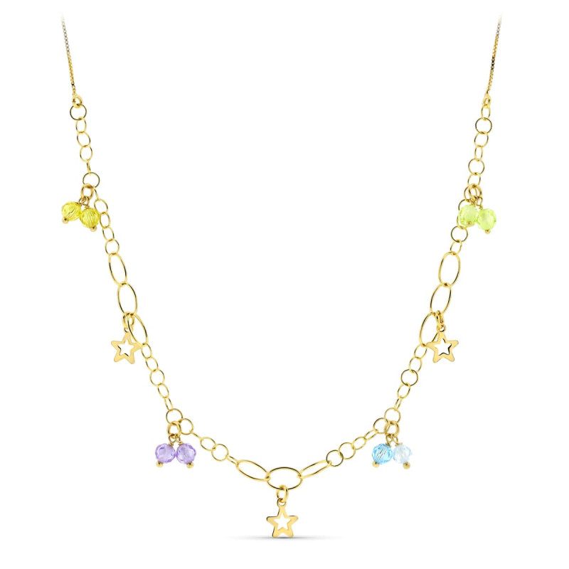 18K GARGANTILLA ORO AMARILLO PIEDRAS COLOR