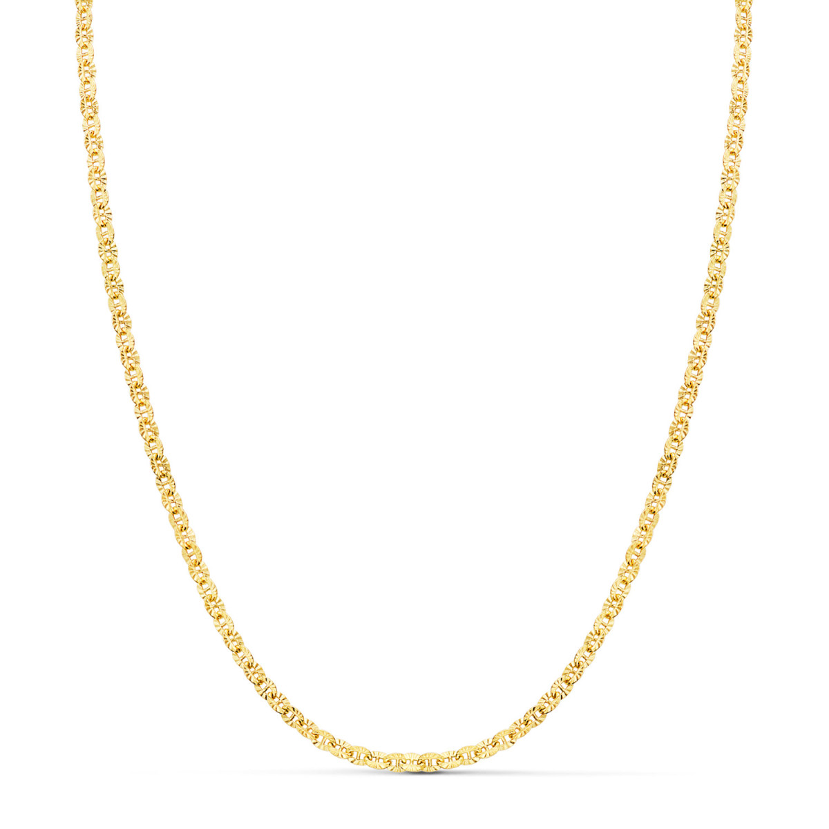 18K CADENA ORO AMARILLO FORZADA HUECA ESLABON TALLADO LARGO 40CM ANCHO 2 MM