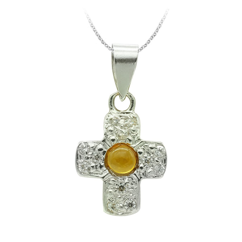 18K CRUZ ORO BLANCO CON CIRCONITA 14X10 MM