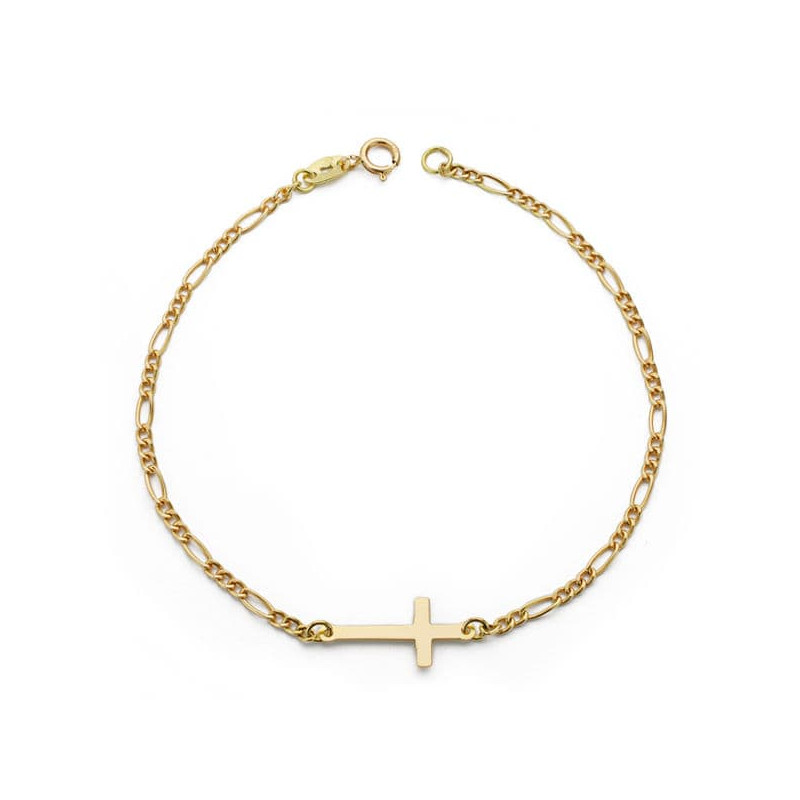 18K PULSERA ORO AMARILLO CRUZ 17 MM LARGO 19CM ESLABON 3X1 1.8 MM