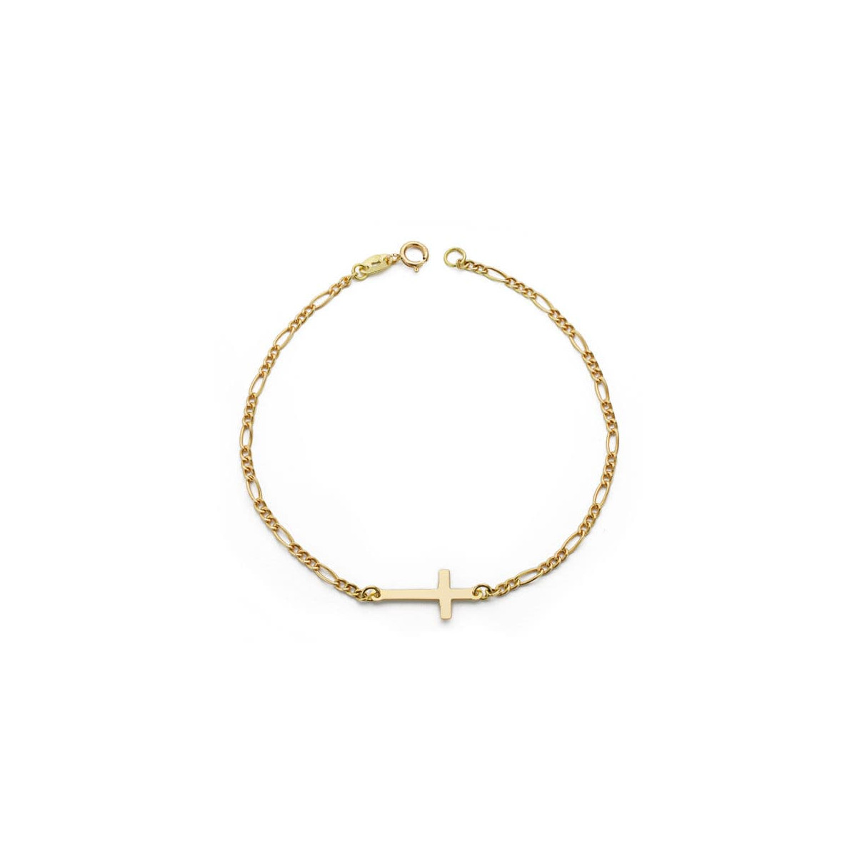 18K PULSERA ORO AMARILLO CRUZ 17 MM LARGO 19CM ESLABON 3X1 1.8 MM