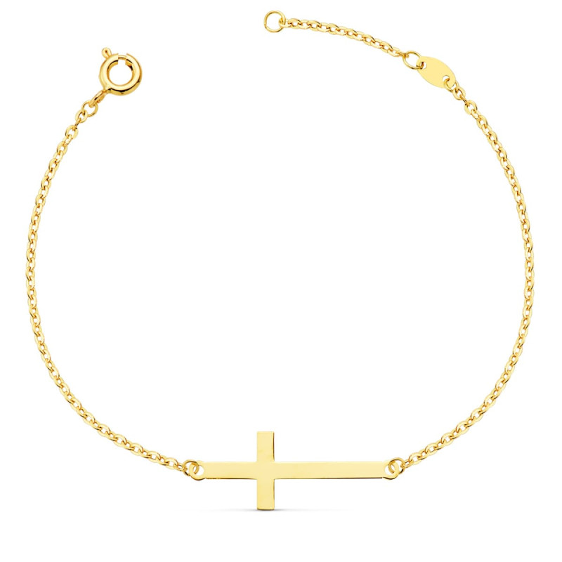 18K PULSERA ORO AMARILLO CRUZ 30X11 MM CADENA FORZADA 19 2 CM