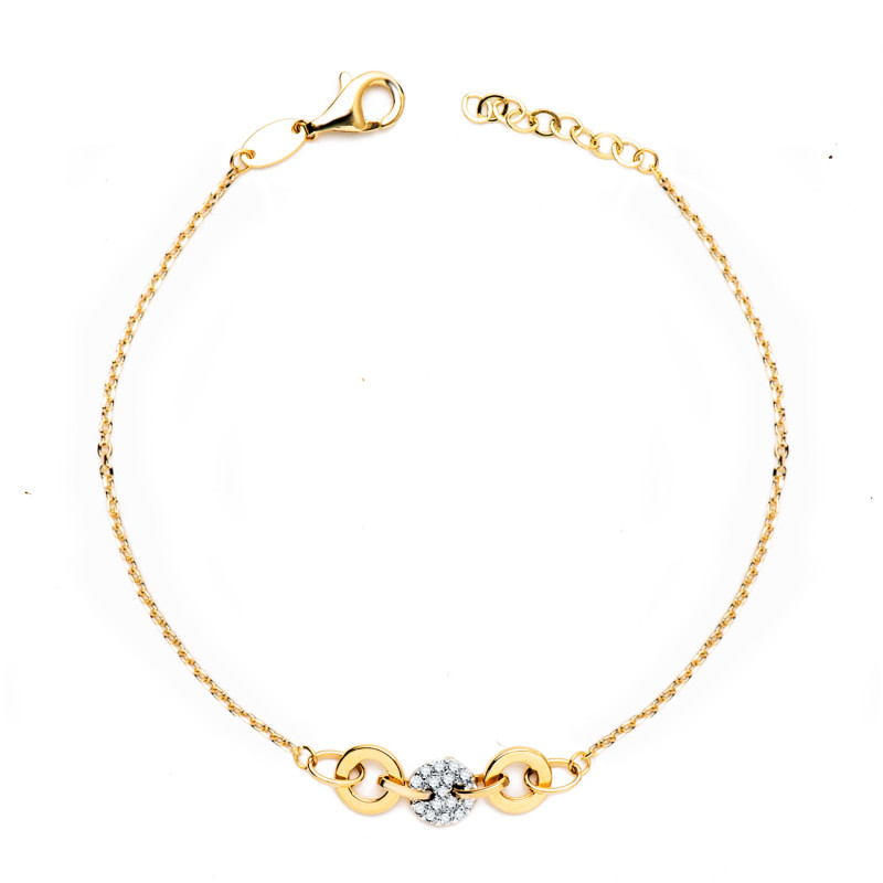 18K PULSERA ORO BICOLOR CADENITA FORZADA Y MOTIVO CON CIRCONITA ANCHO: 6 MM. LARGO: 19CM
