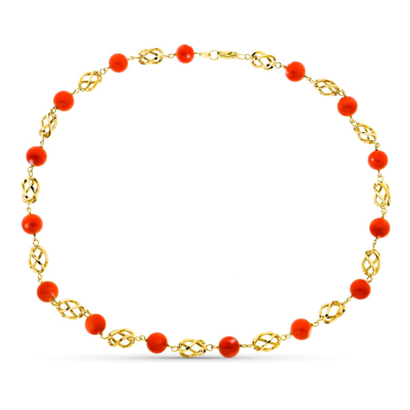 18K GARGANTILLA ORO AMARILLO JAULA CORAL FINO JAPONES 9-9.5 MM 50CM