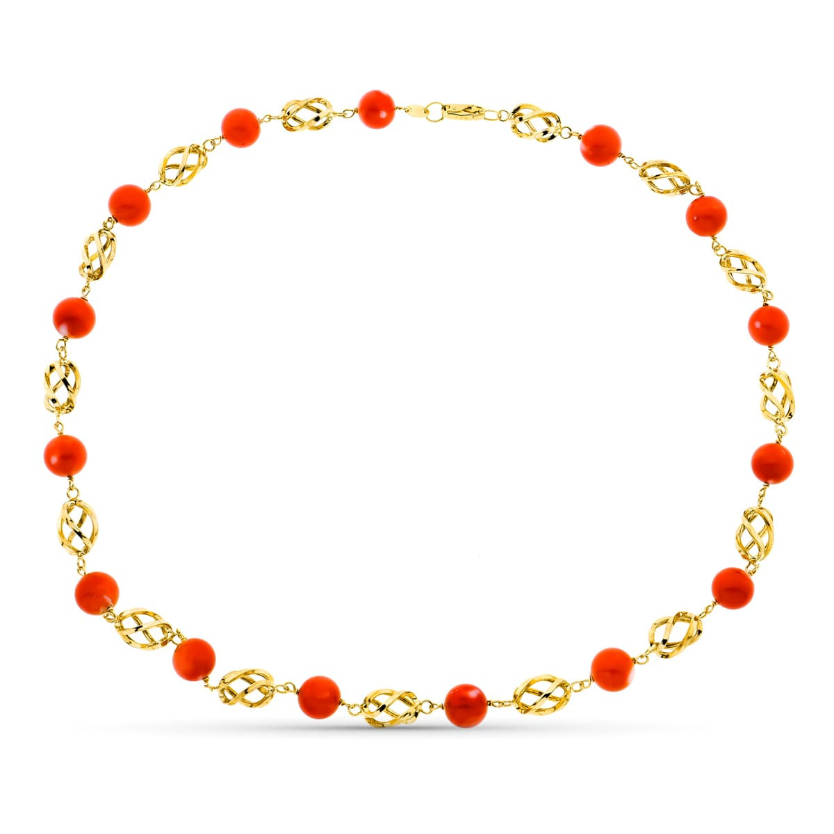 18K GARGANTILLA ORO AMARILLO JAULA CORAL FINO JAPONES 9-9.5 MM 50CM