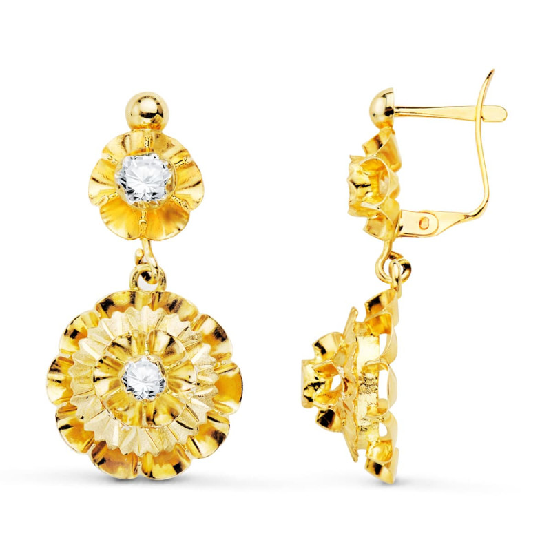 18K PENDIENTES ORO AMARILLO CUBANAS CON CIRCONITA 27X13 MM CIERRE CATALAN
