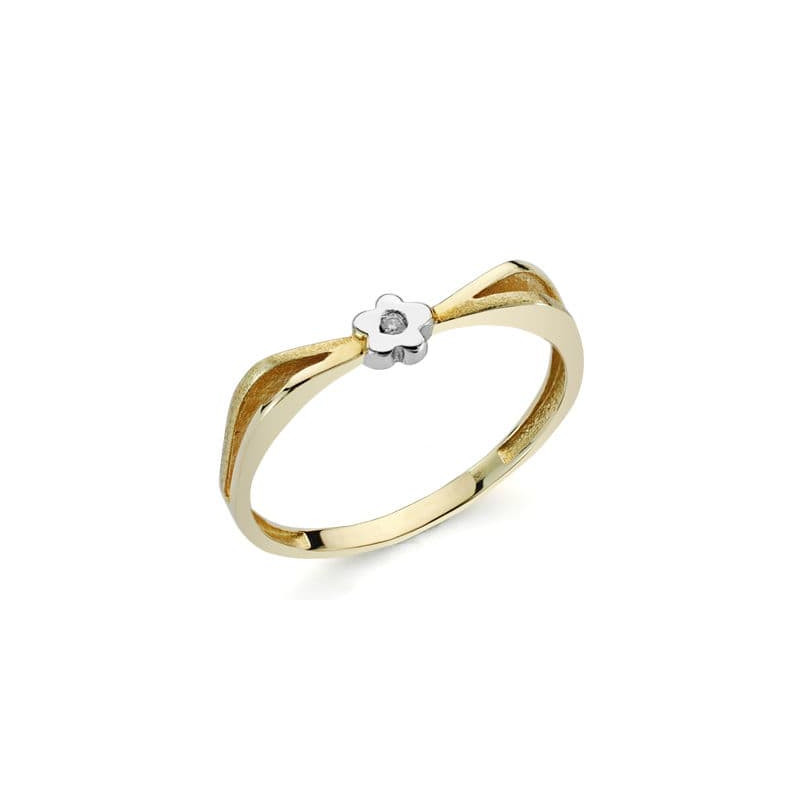 18K SORTIJA ORO BICOLOR CON DIAMANTE  0.010 QTS. ANCHO: 4MM