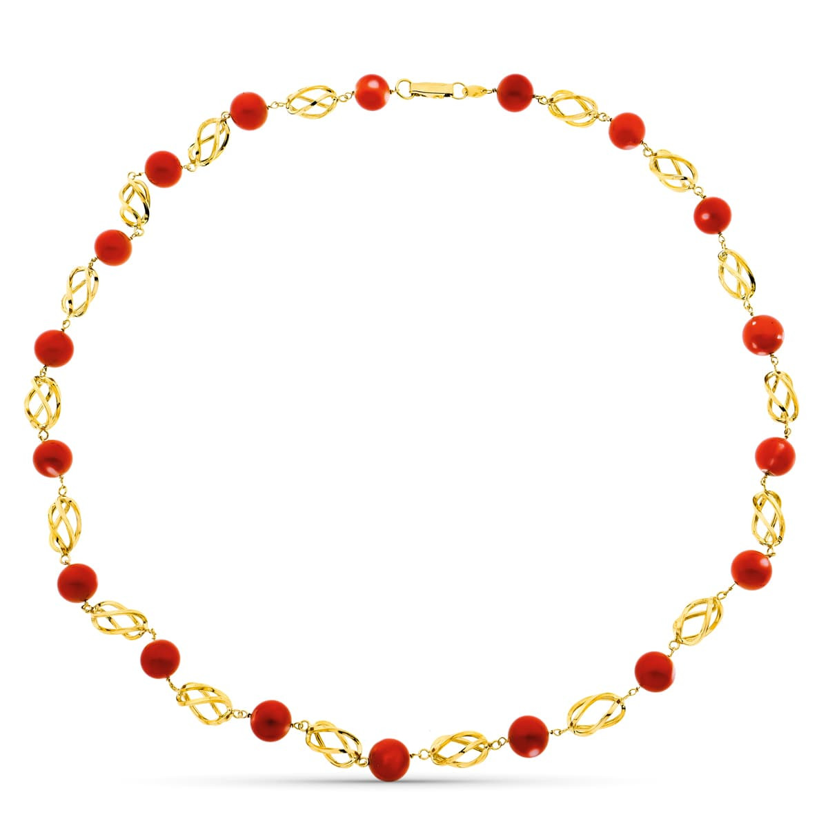 18K GARGANTILLA ORO AMARILLO JAULA CORAL FINO JAPONES 10.5 MM 50CM