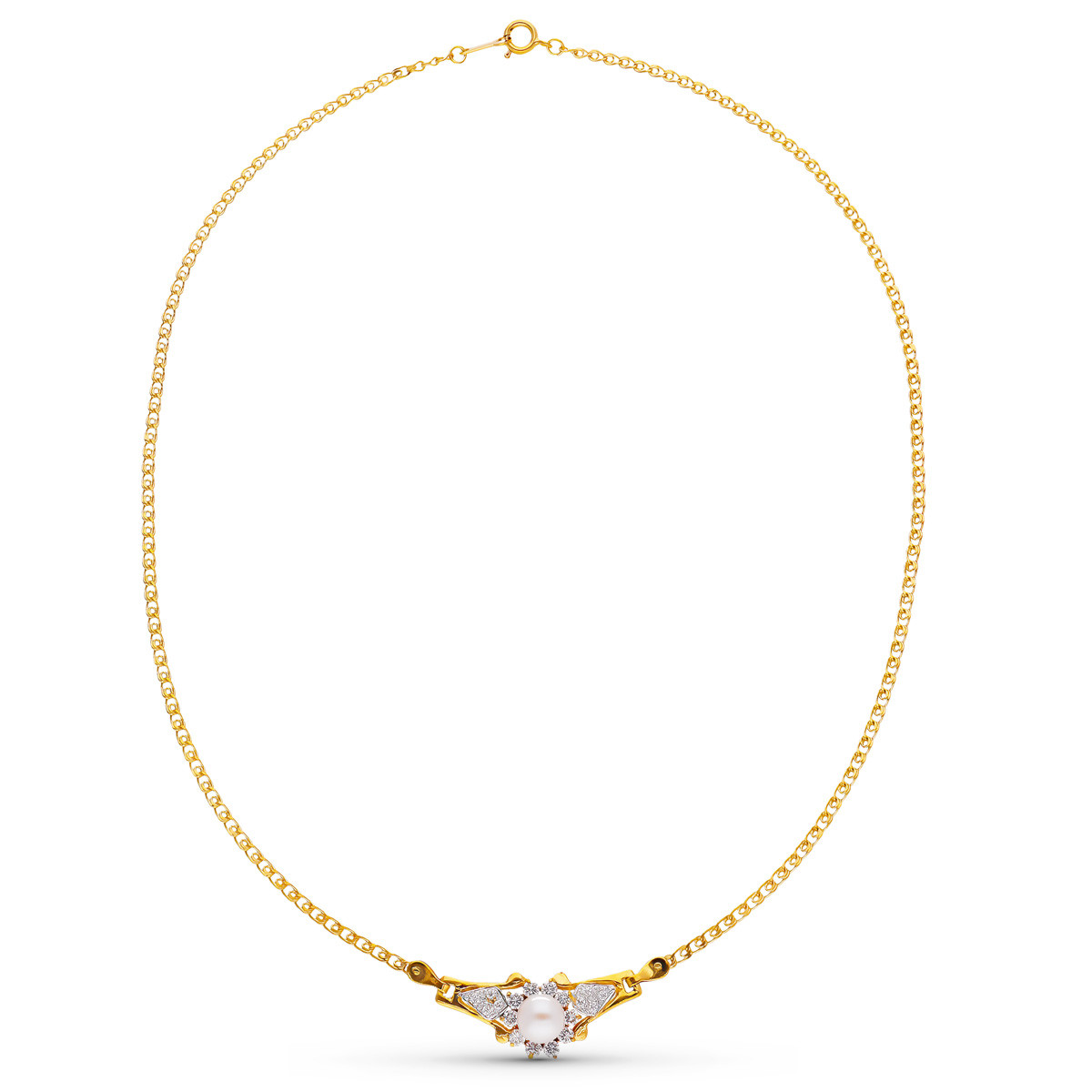 18K GARGANTILLA ORO BICOLOR PERLA Y CIRCONITAS