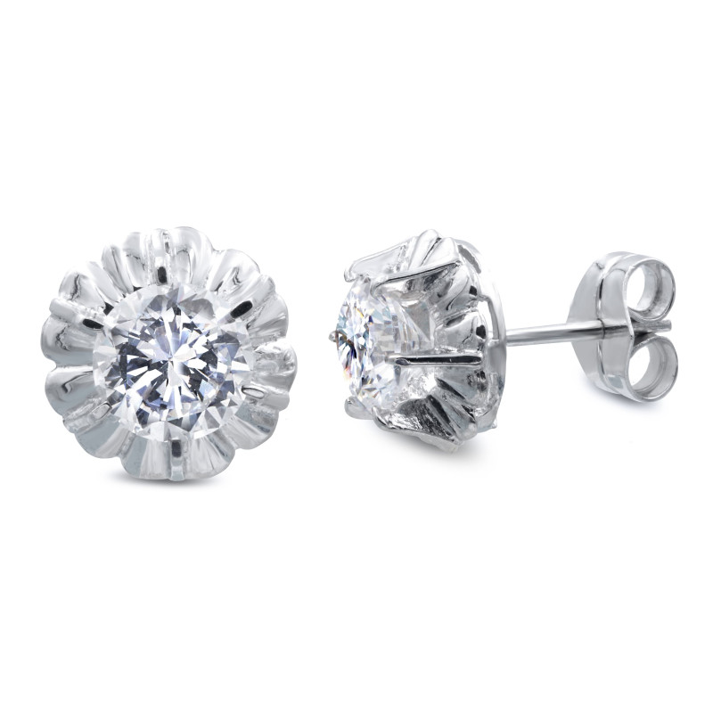 18K PENDIENTES ORO BLANCO CON CIRCONITA EN GARRAS CIERRE PRESION