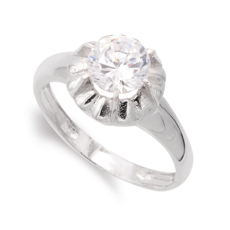 18K SORTIJA ORO BLANCO CON CIRCONITA Y GARRAS. ANCHO: 10 MM