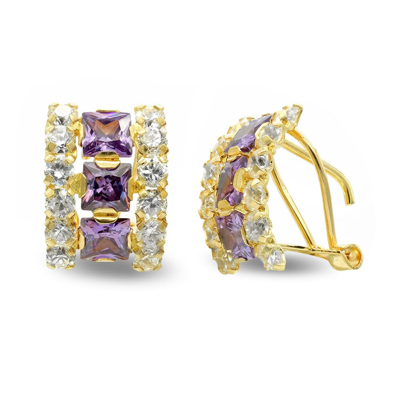 18K PENDIENTES ORO AMARILLO CUADRO CON CIRCONITA CIERRE OMEGA