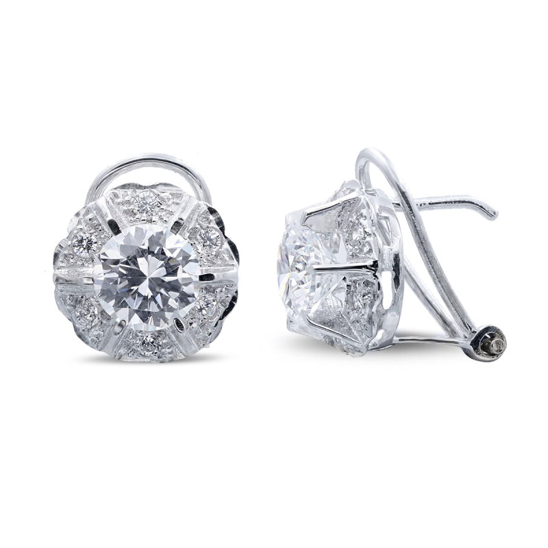 18K PENDIENTES ORO BLANCO CON CIRCONITA EN GARRAS CIERRE OMEGA