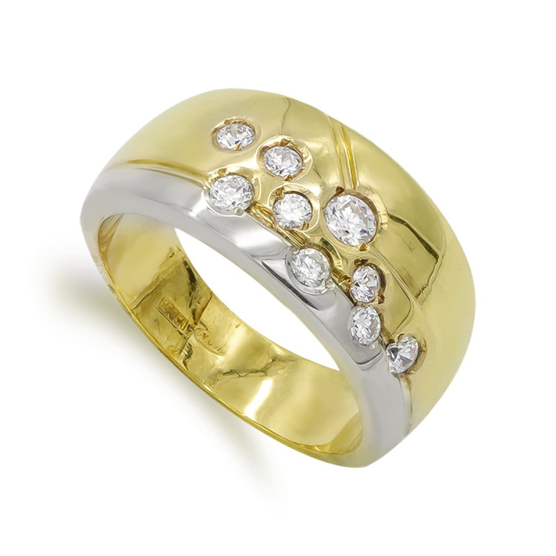 18K SORTIJA ORO BICOLOR ANCHA Y CIRCONITAS. ANCHO: 10,5 MM