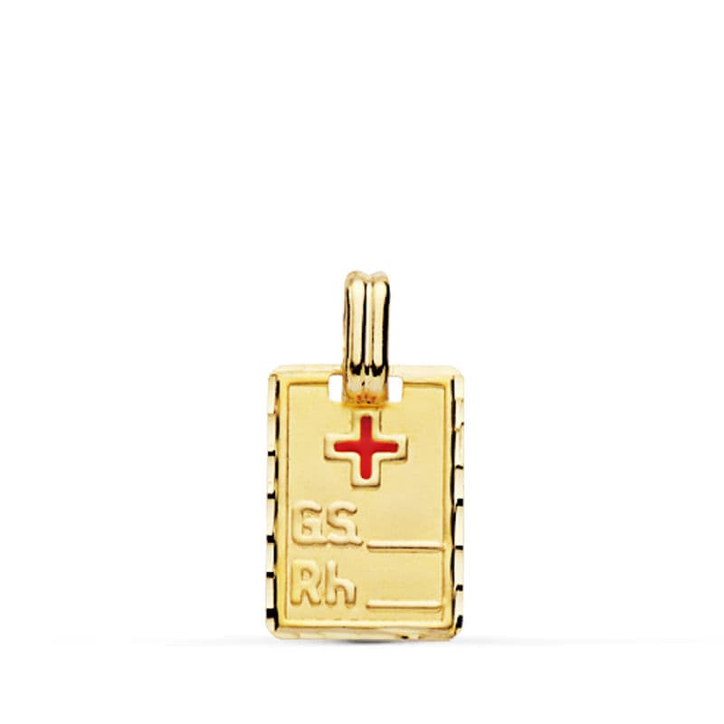 9K PLACA CHAPA COLGANTE ORO AMARILLO GRUPO SANGUINEO RH. MEDIDA: 16X11 MM