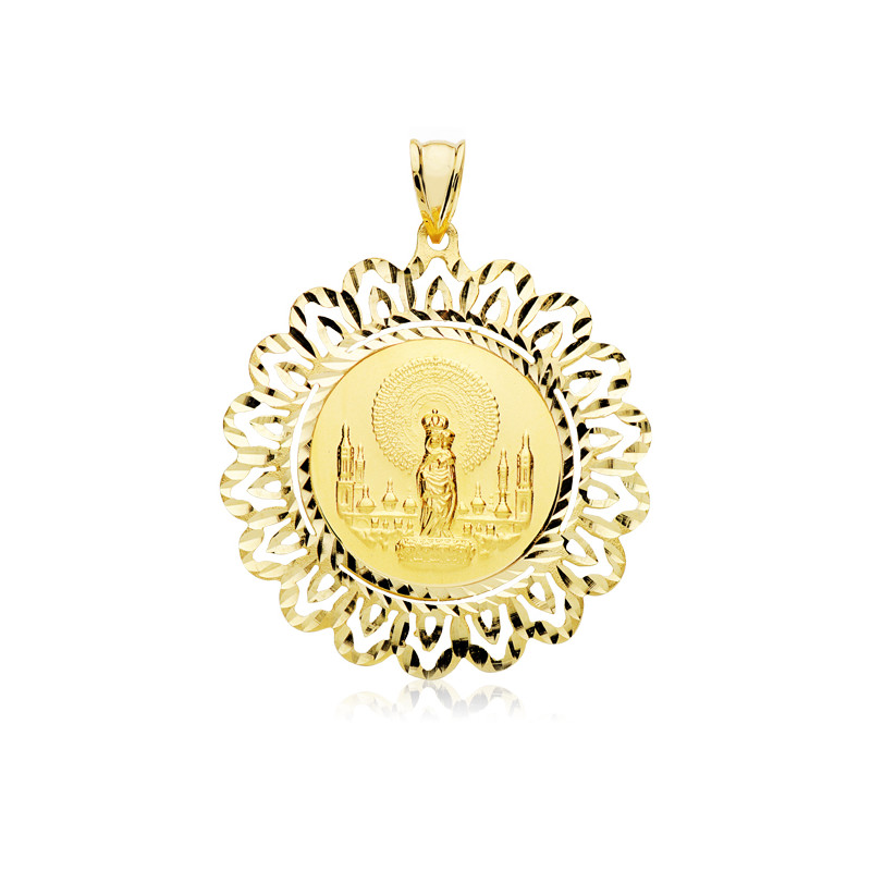 9K MEDALLA ORO AMARILLO CERCO VIRGEN PILAR 36 MM